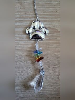 Silver Paw Print Crystal Suncatcher